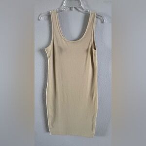 Active Basic Women's Ribbed Sleeveless Tank Dress Size Large Beige